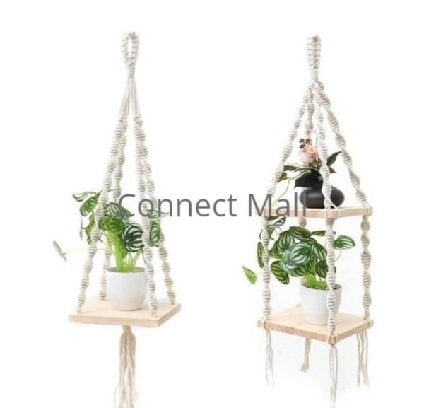 Natural off White Macrame plant Hanger /Plant Stand set of 2 Unique Gift for Botico/Balcony and living Room - Free Size, Handicraft, Pack of 2